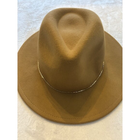 J Crew Factory Wool Fedora Hat with Gold Metal Chain Womens M/L Beige Natural - Picture 1 of 5